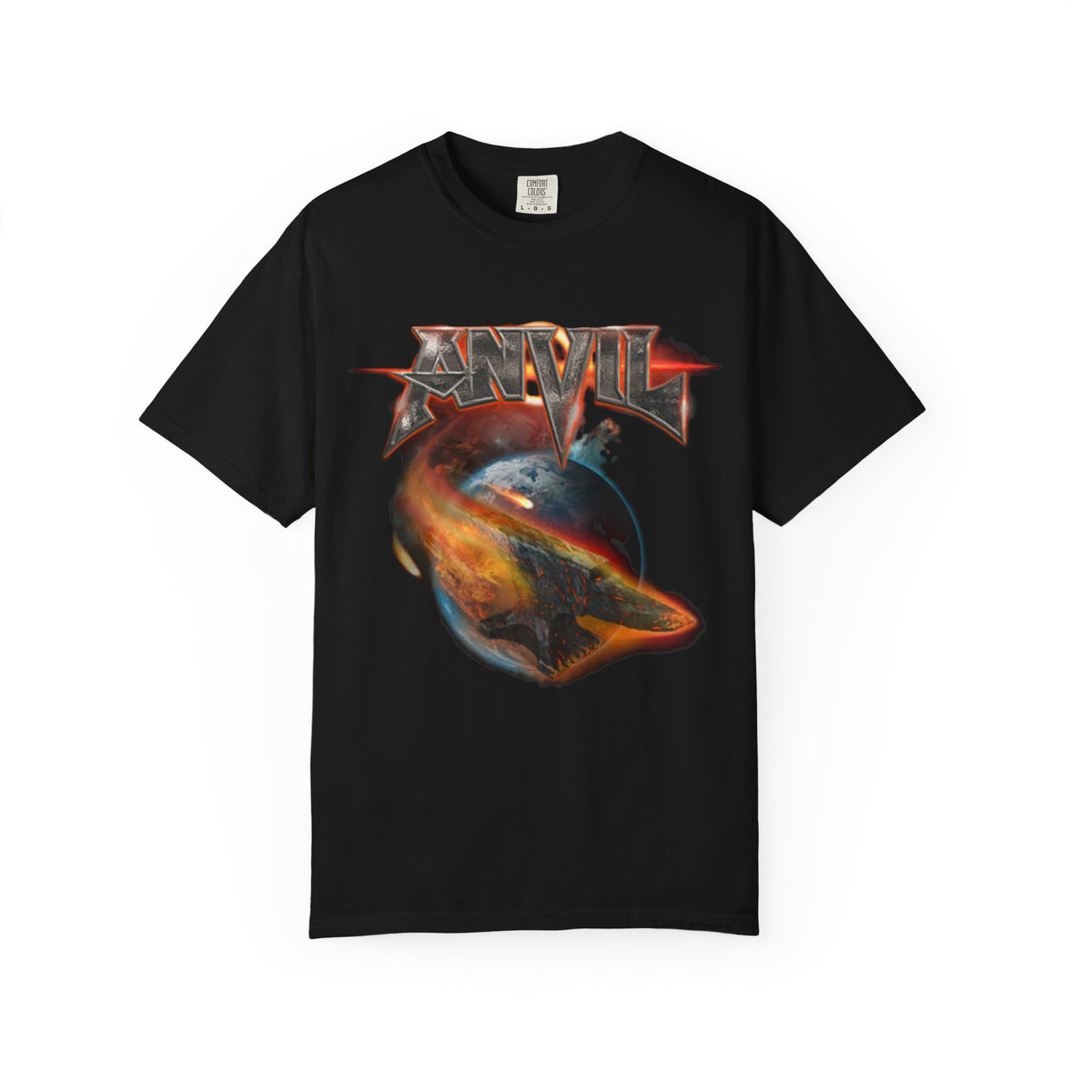T-shirt avec logo du groupe Anvil | t-shirt heavy metal avec motif de planète en feu
