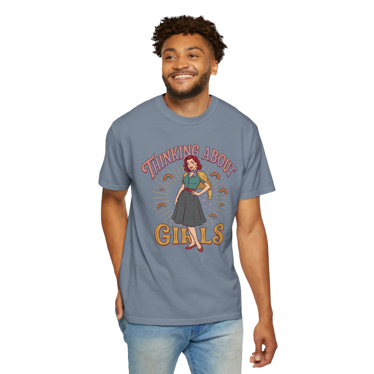 T-shirt style pin-up fierté LGBTQ Thinking About Girls | T-shirt avec illustration rétro