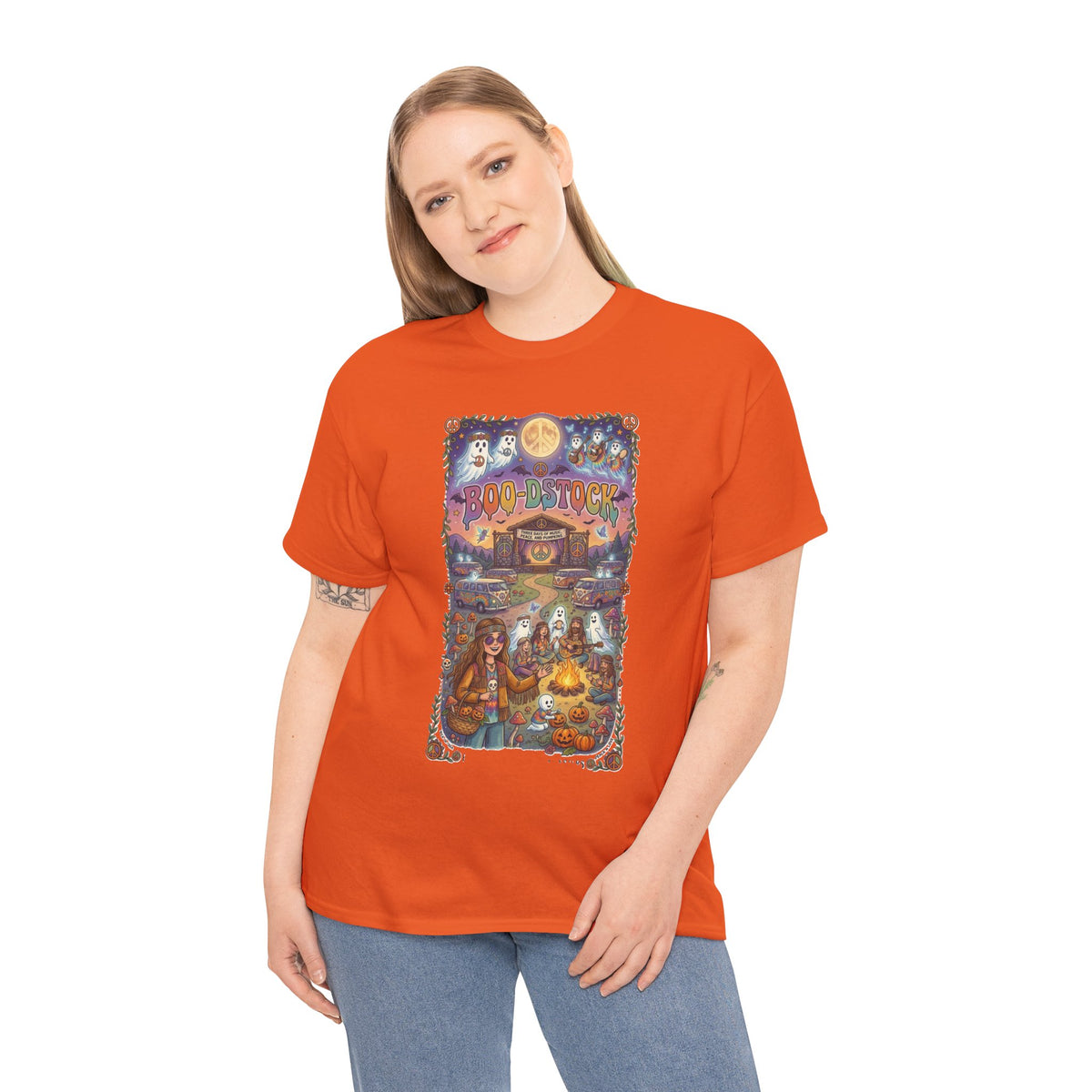 T-shirt d'Halloween hippie Boo-dstock | Tee-shirt d'Halloween effrayant hippie