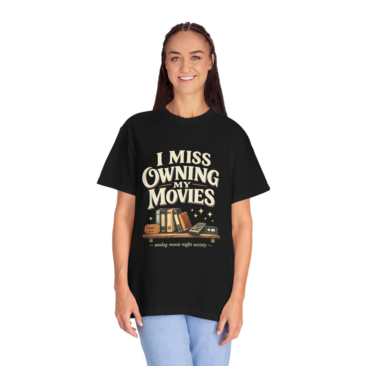 Camiseta "I Miss Owning My Movies", Camiseta vintage de noche de cine, Regalo para amantes de VHS y DVD, Camiseta para coleccionistas de cine, Camiseta de la sociedad de noche de cine analógico