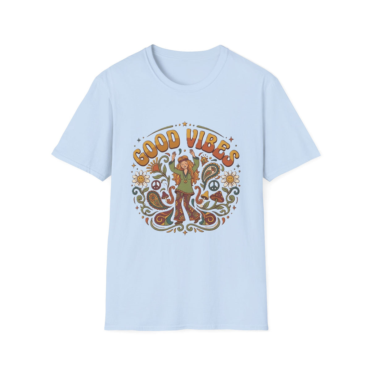 Good Vibes Hippie Flower Power T-Shirt | Retro 70s Peace Design