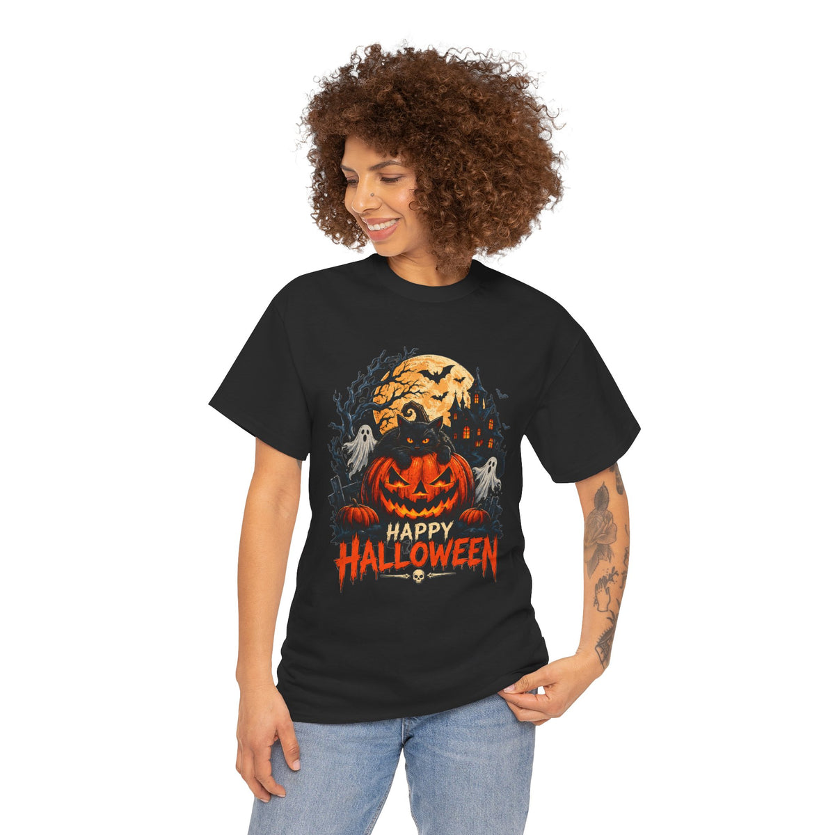 Camiseta de Halloween con calabaza Jack-o'-Lantern | Fantasmas espeluznantes, luna llena