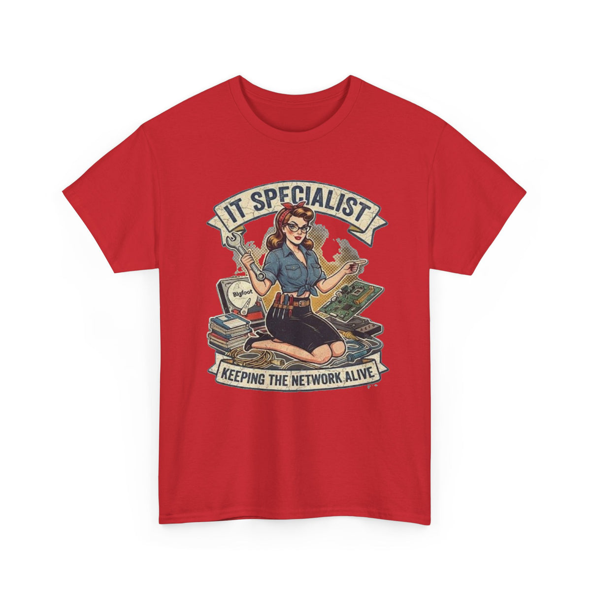 IT Specialist pinup graphic tee | T-Shirt, Keeping the Network Alive design
