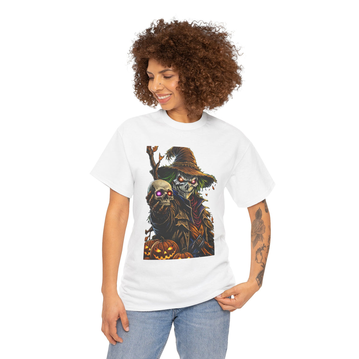 Scarecrow Skull Pumpkin illustration T-Shirt | Halloween Horror Tee