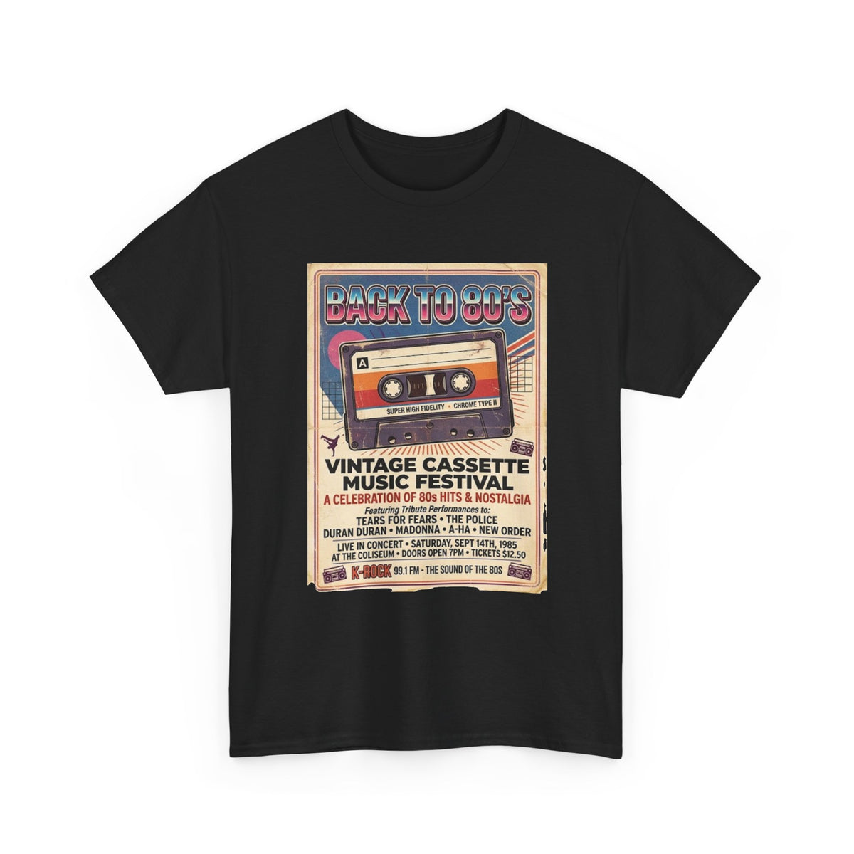 Camiseta del festival de música de casetes vintage "Back to 80s" | Póster retro de cinta