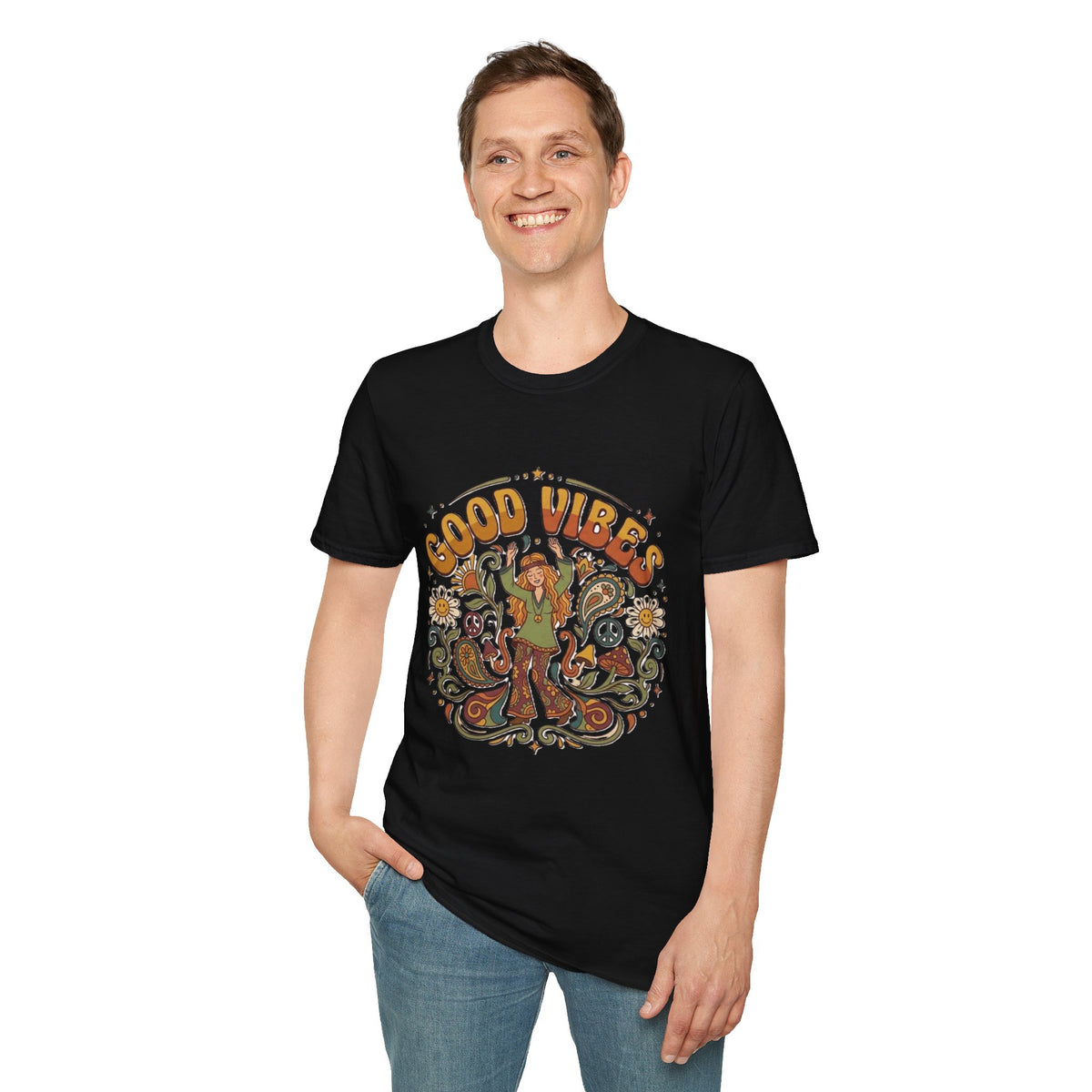 Good Vibes Hippie Flower Power T-Shirt | Retro 70s Peace Design
