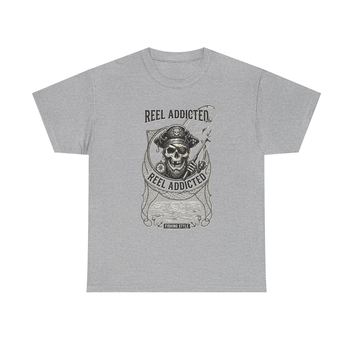 Skull Reel Addicted Fishing Design T-Shirt