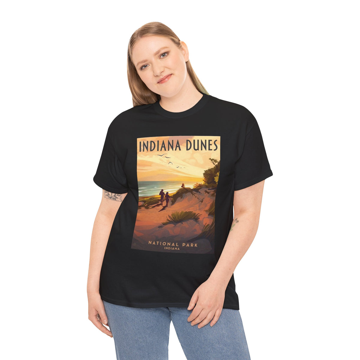 Camiseta de póster vintage del atardecer en el Parque Nacional Indiana Dunes | Camiseta de naturaleza de parques nacionales
