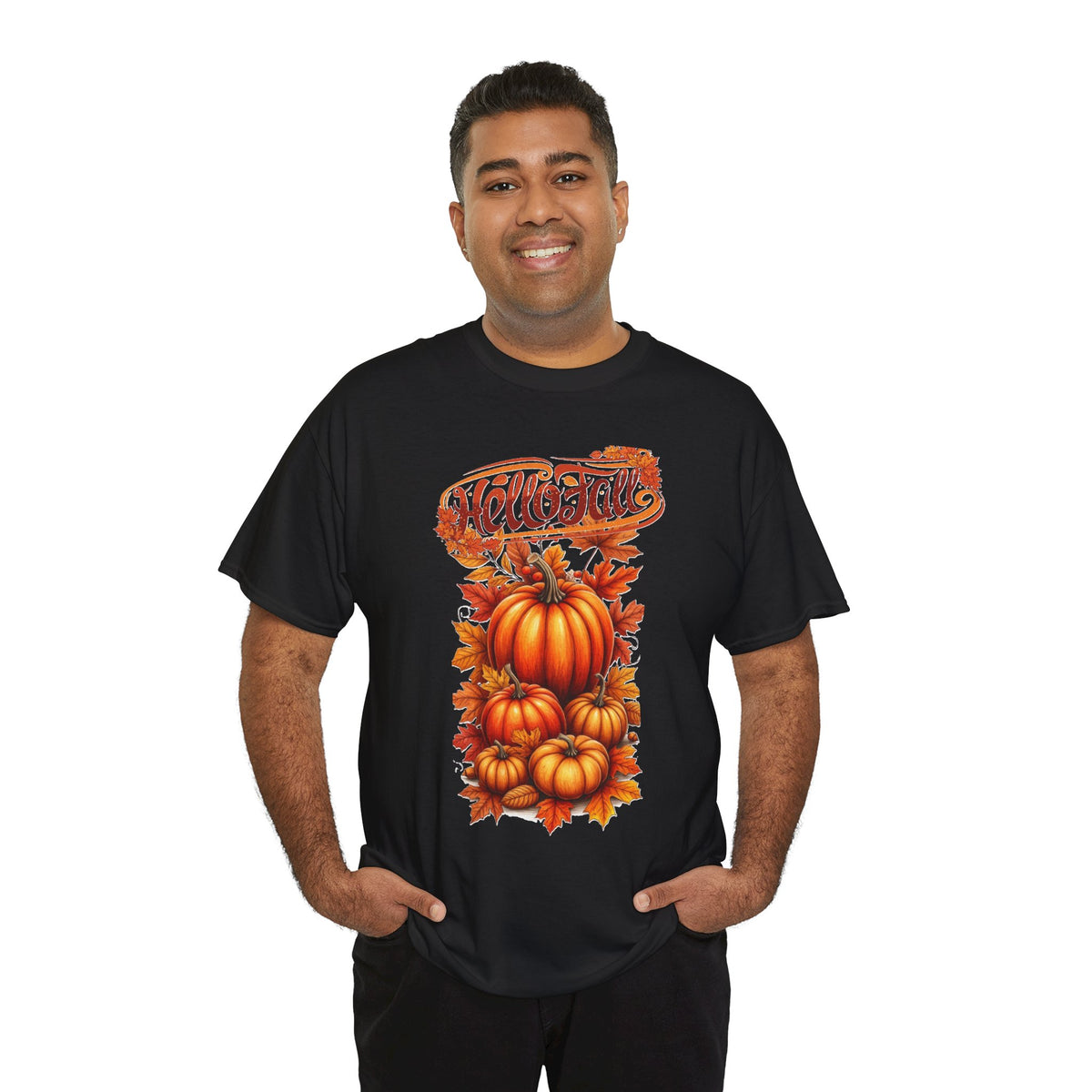 Hello Fall Pumpkin Stack T-Shirt | Autumn Leaves Tee