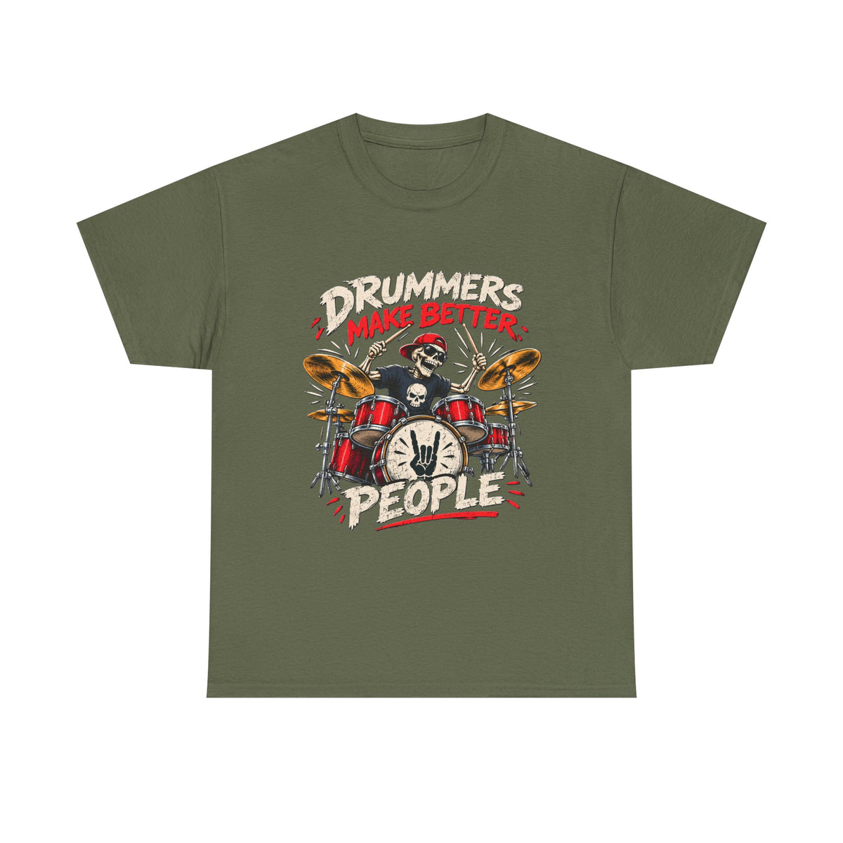 Drummers Make Better People T-Shirt | Skull Drummer Drum Set Tee