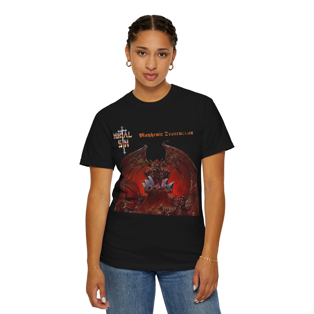 Mortal Sin Mayhemic Destruction Album Cover T-shirt | Australian Thrash Metal Band Tee