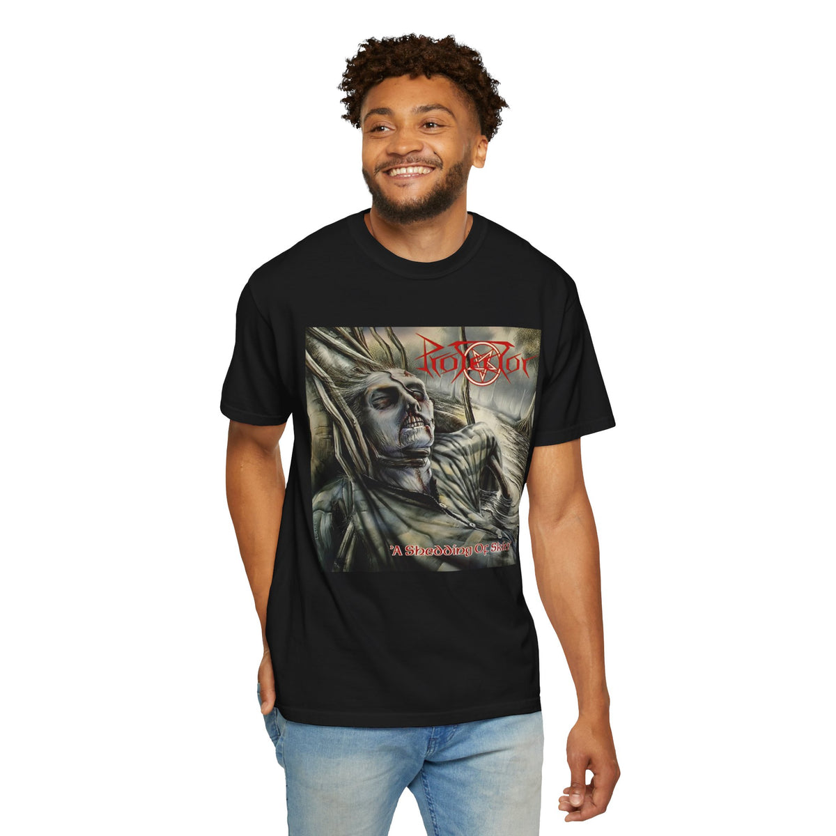 Camiseta con el arte del álbum Shedding of Skin de Protector | Camiseta con el diseño de portada de la banda alemana de death thrash metal