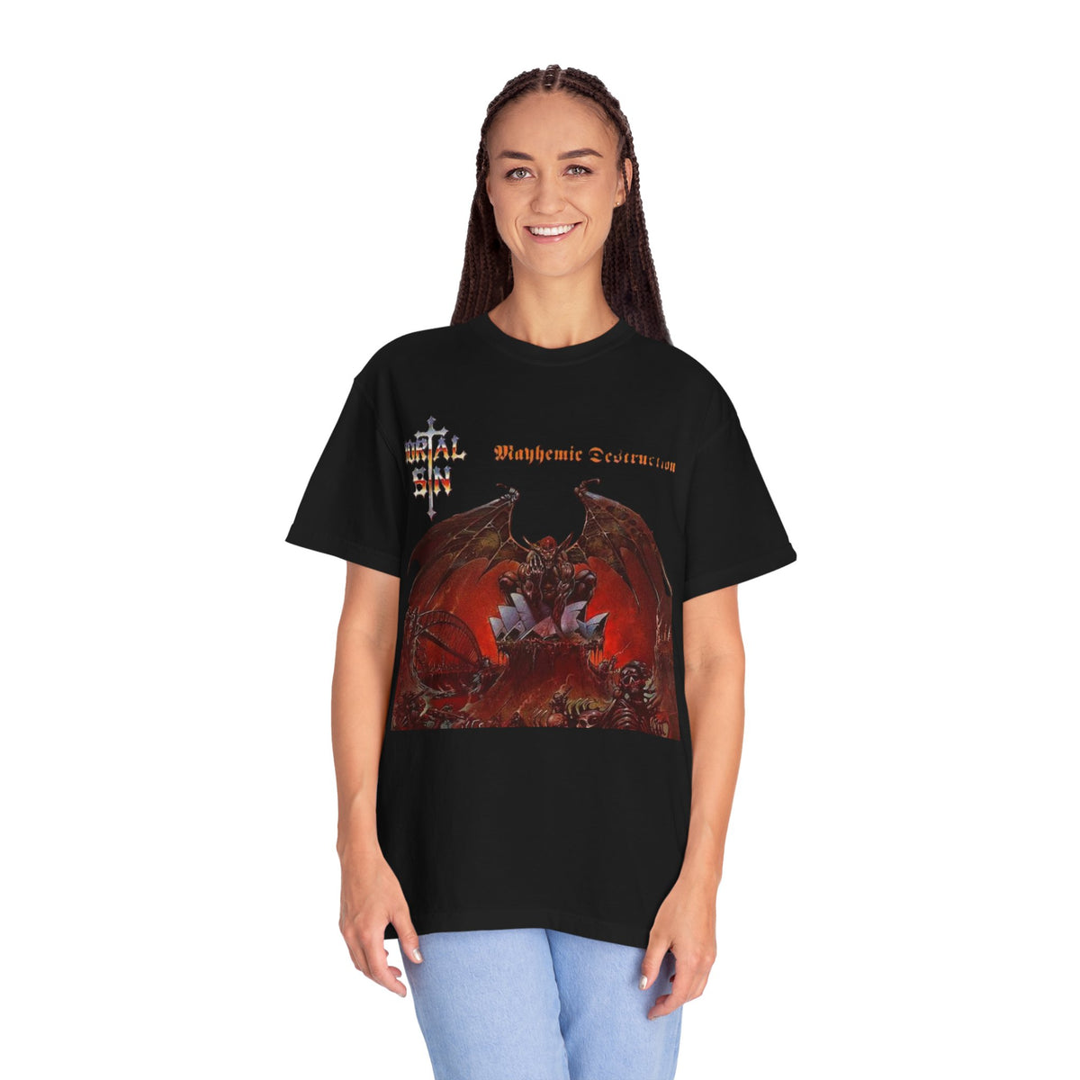 Mortal Sin Mayhemic Destruction Album Cover T-shirt | Australian Thrash Metal Band Tee