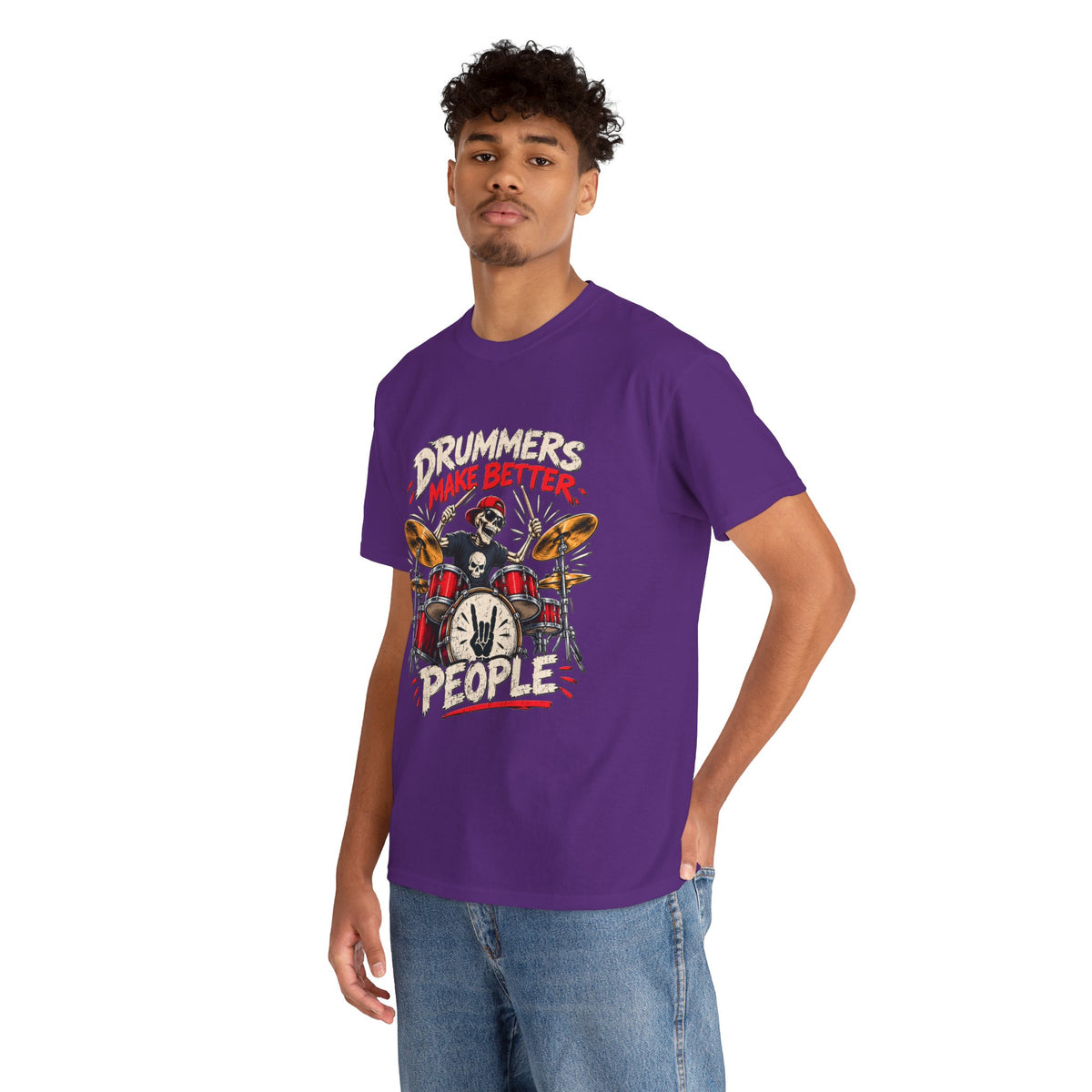 Drummers Make Better People T-Shirt | Skull Drummer Drum Set Tee