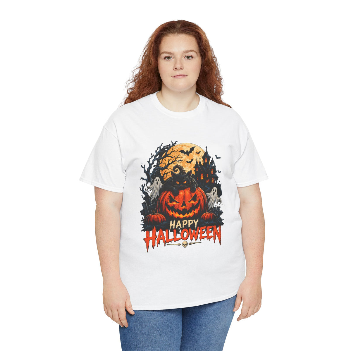 Camiseta de Halloween con calabaza Jack-o'-Lantern | Fantasmas espeluznantes, luna llena