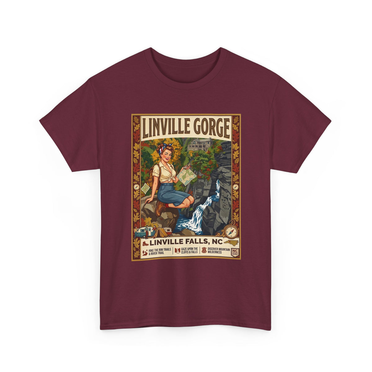 T-shirt avec illustration des chutes de Linville | T-shirt nature avec cascade des gorges de Linville