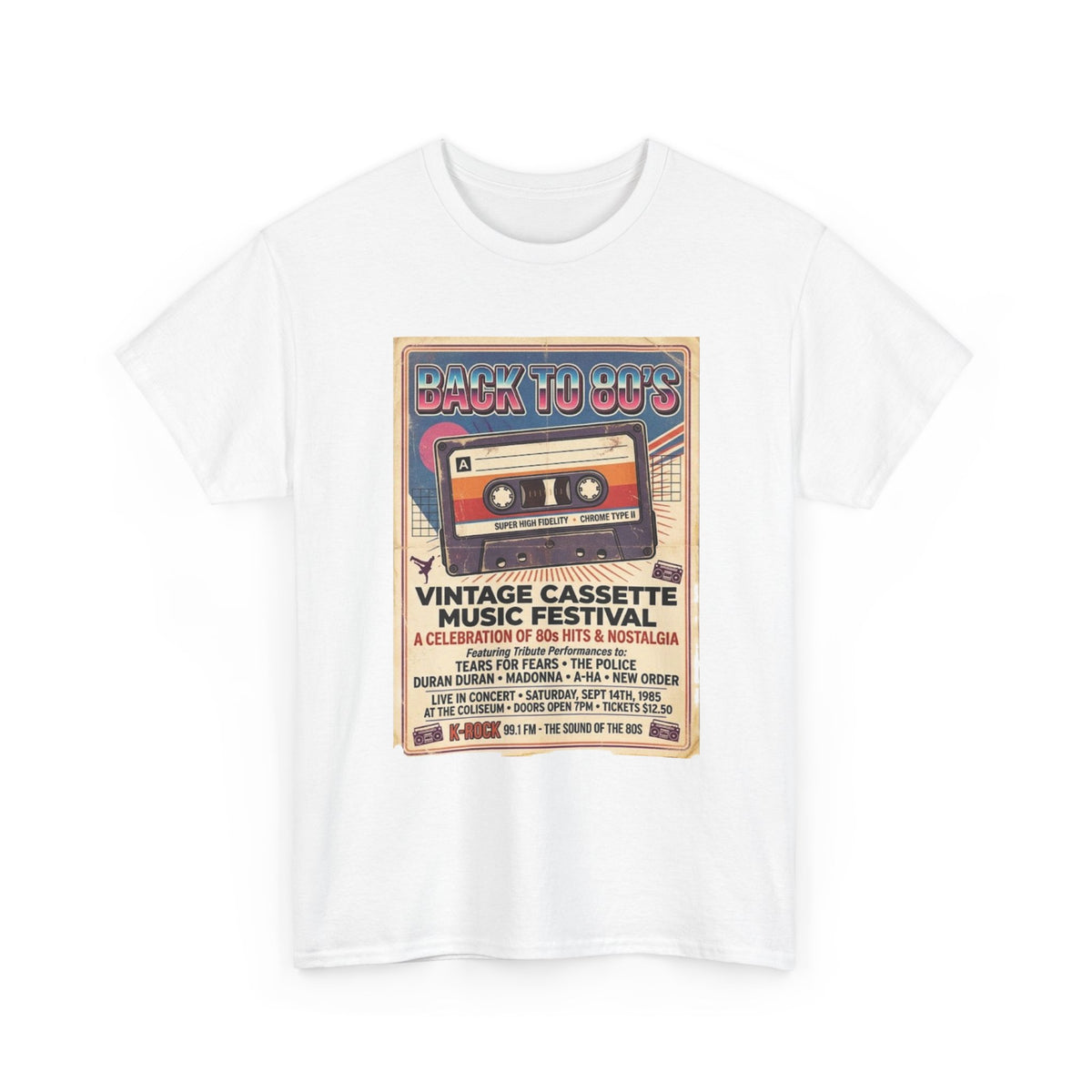 Camiseta del festival de música de casetes vintage "Back to 80s" | Póster retro de cinta