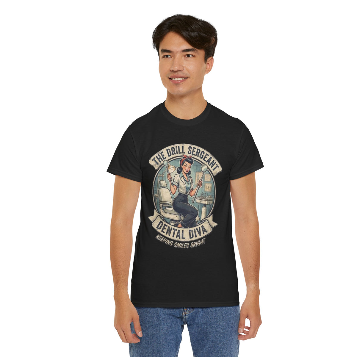 Drill Sergeant Dental Diva T-Shirt | Retro Pinup Dentist Graphic