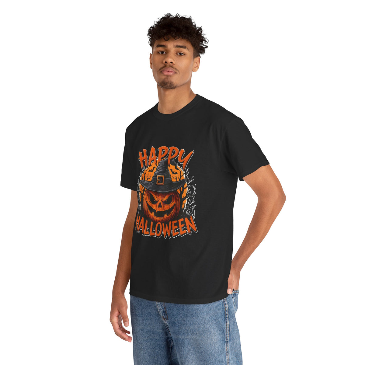 Jack-o'-Lantern Witch Hat Happy Halloween T-Shirt | Pumpkin Scary Mask Tee