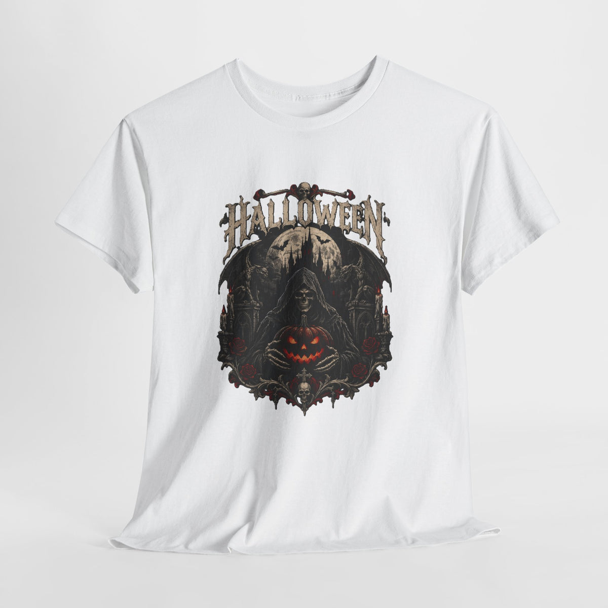 Camiseta de Halloween de calavera y calabaza | Camiseta de Jack-O'-Lantern en bosque espeluznante