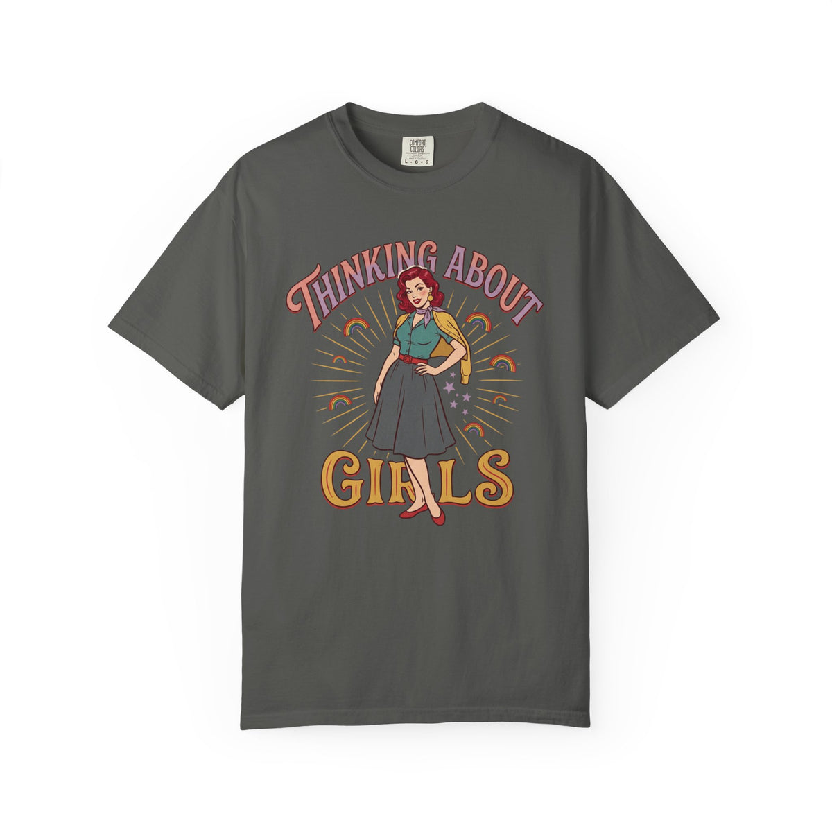 T-shirt style pin-up fierté LGBTQ Thinking About Girls | T-shirt avec illustration rétro