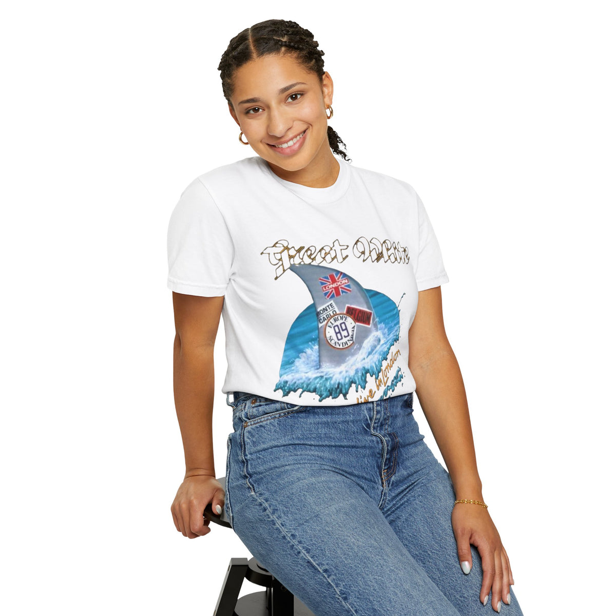 Great White Live in London Shark Surf Wave T-shirt | Live in London 1989 Vintage Tour Tee