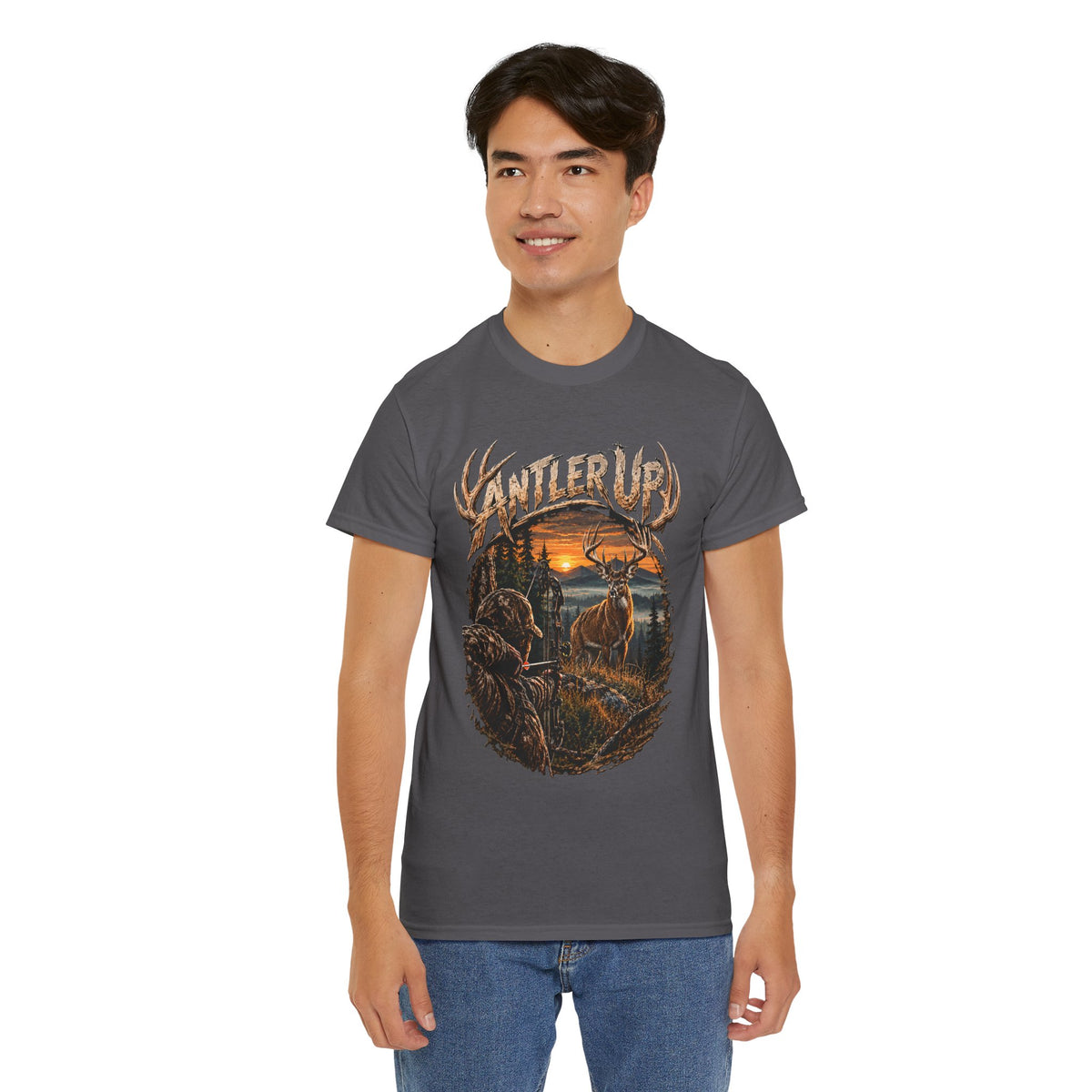 T-shirt Antler Up Deer Sunset | Scène de chasse, cerf en forêt