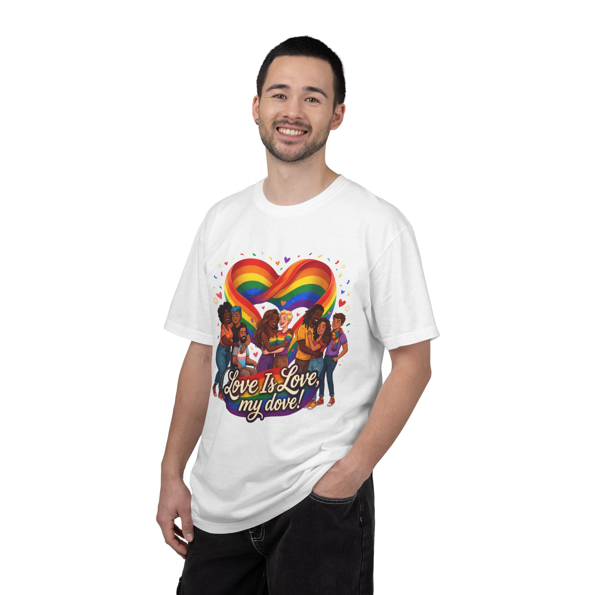Love Is Love Rainbow Heart LGBTQ T-Shirt | Diverse Couples LGBTQ Pride Illustration Tee