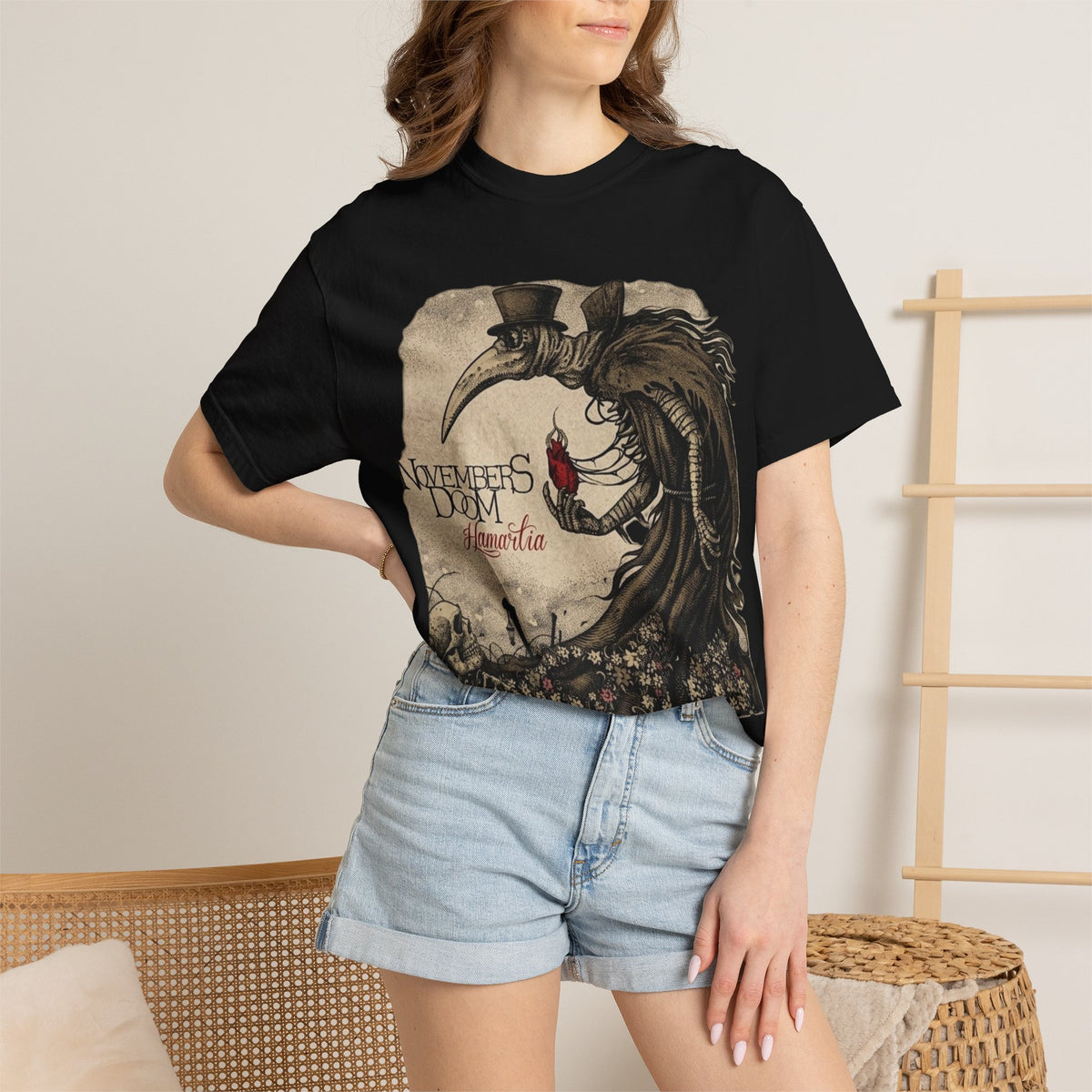T-shirt du groupe de gothic doom metal Novembers Doom avec l'illustration médiévale de l'album Hamartia