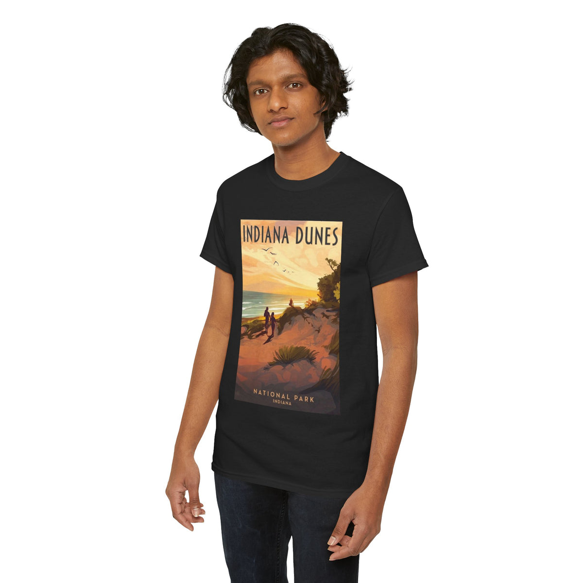 Camiseta de póster vintage del atardecer en el Parque Nacional Indiana Dunes | Camiseta de naturaleza de parques nacionales