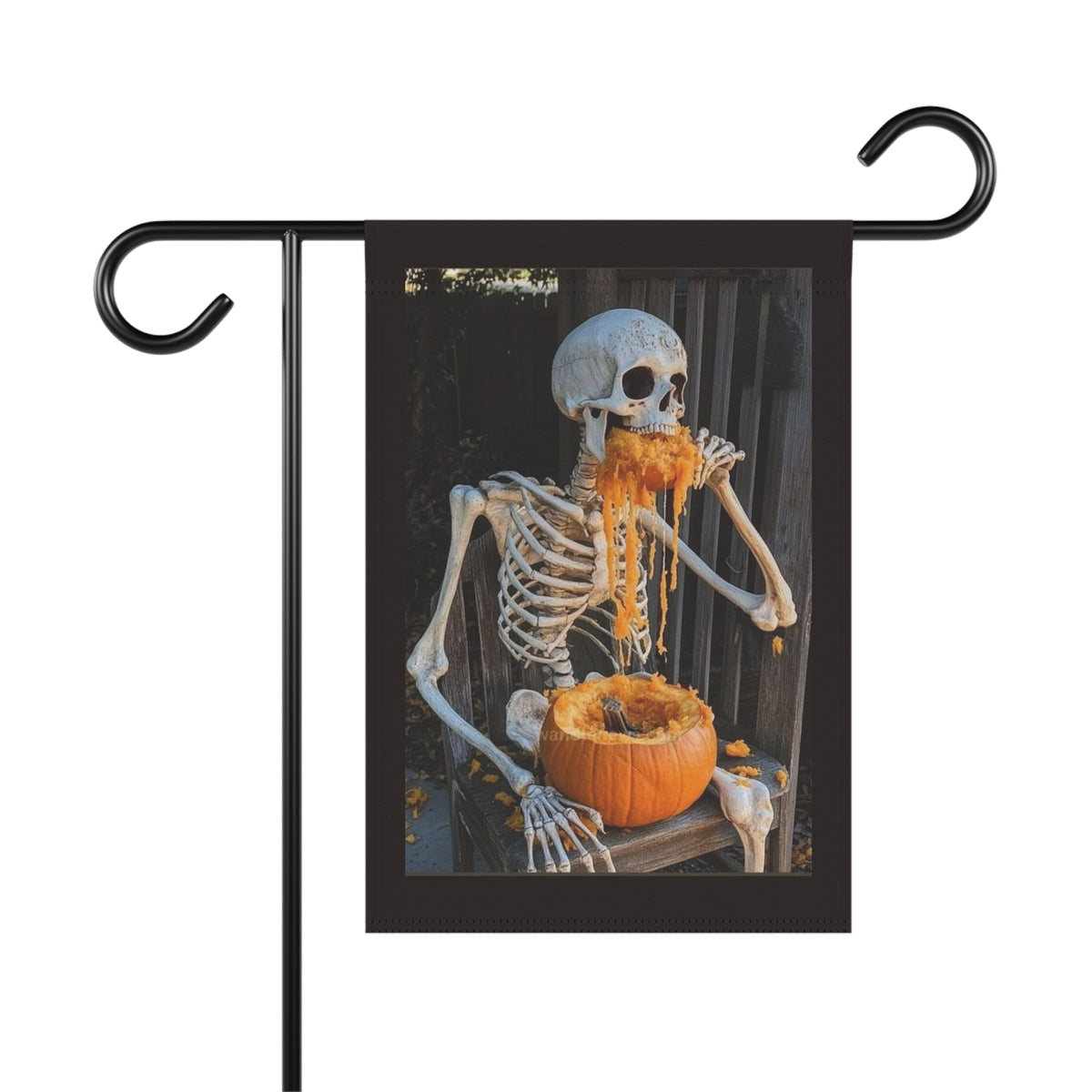 Skeleton Eating Pumpkin Garden Flag | Halloween Outdoor Banner