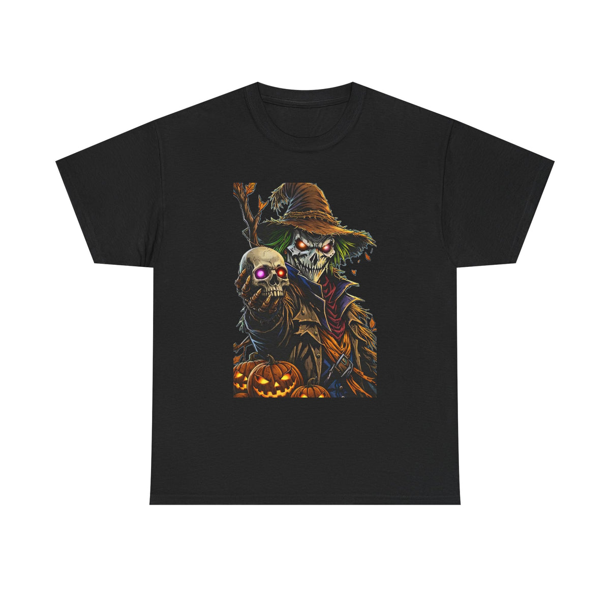Scarecrow Skull Pumpkin illustration T-Shirt | Halloween Horror Tee