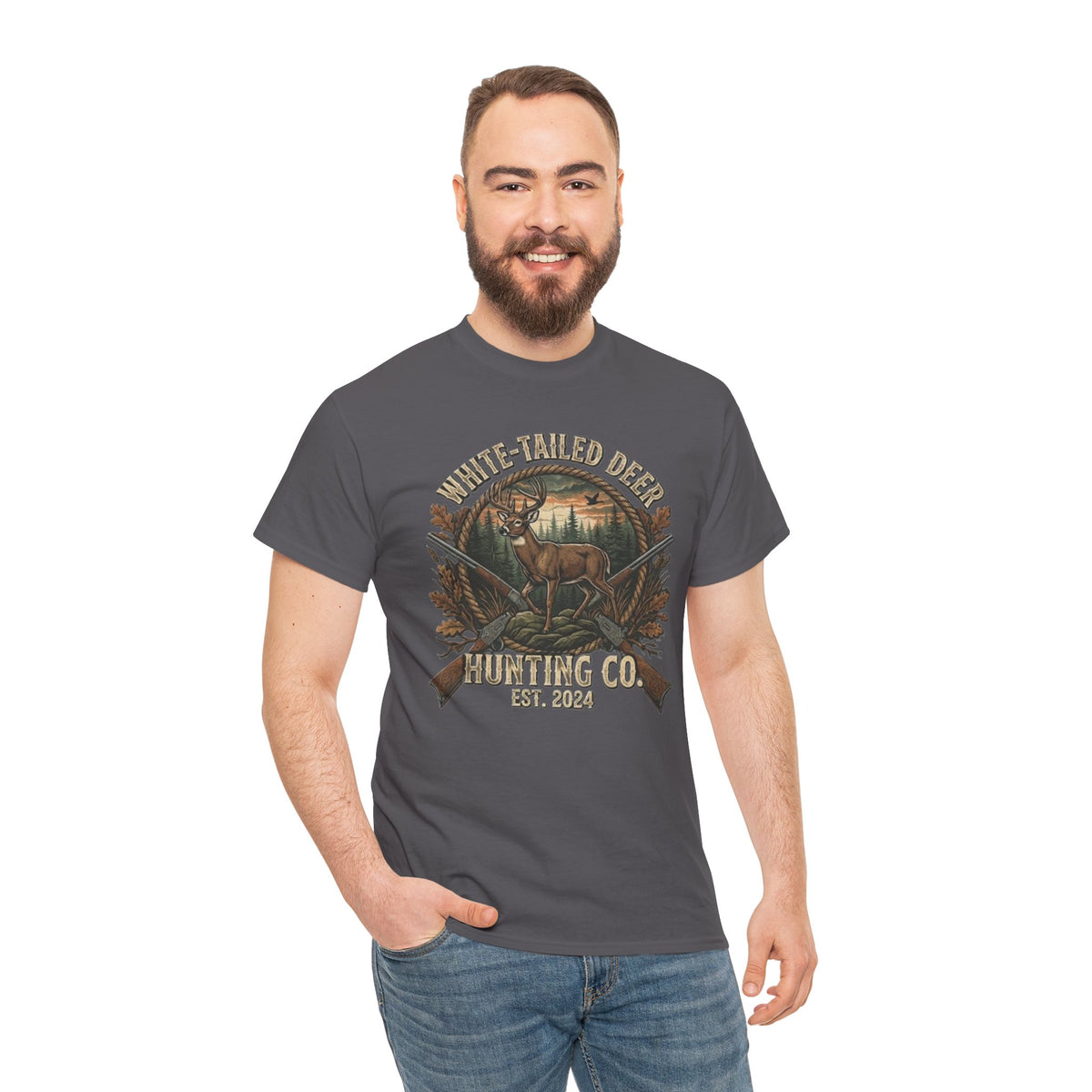 White-Tailed Deer Hunting Co T-Shirt | Deer Rifle Forest Vintage Badge