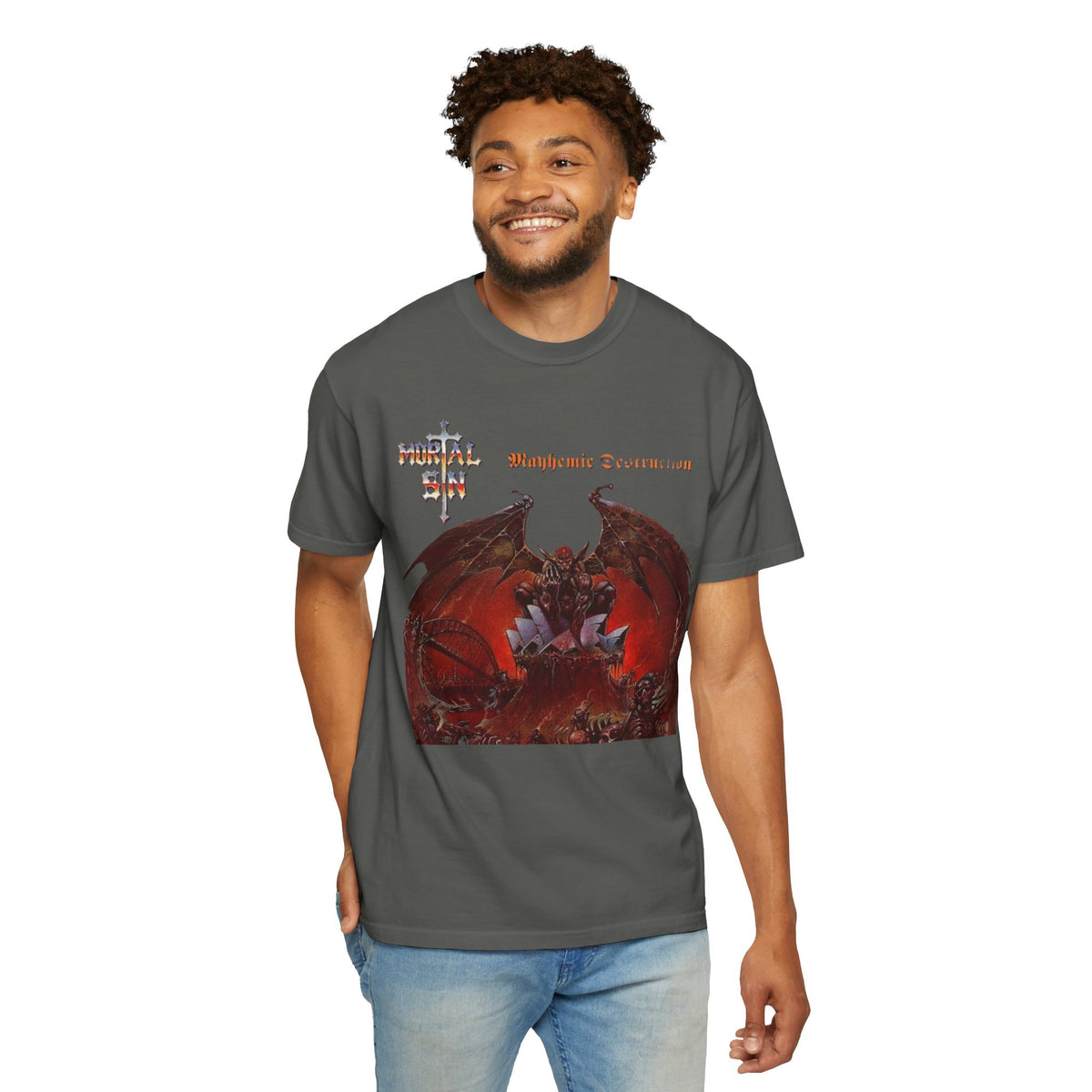 Mortal Sin Mayhemic Destruction Album Cover T-shirt | Australian Thrash Metal Band Tee