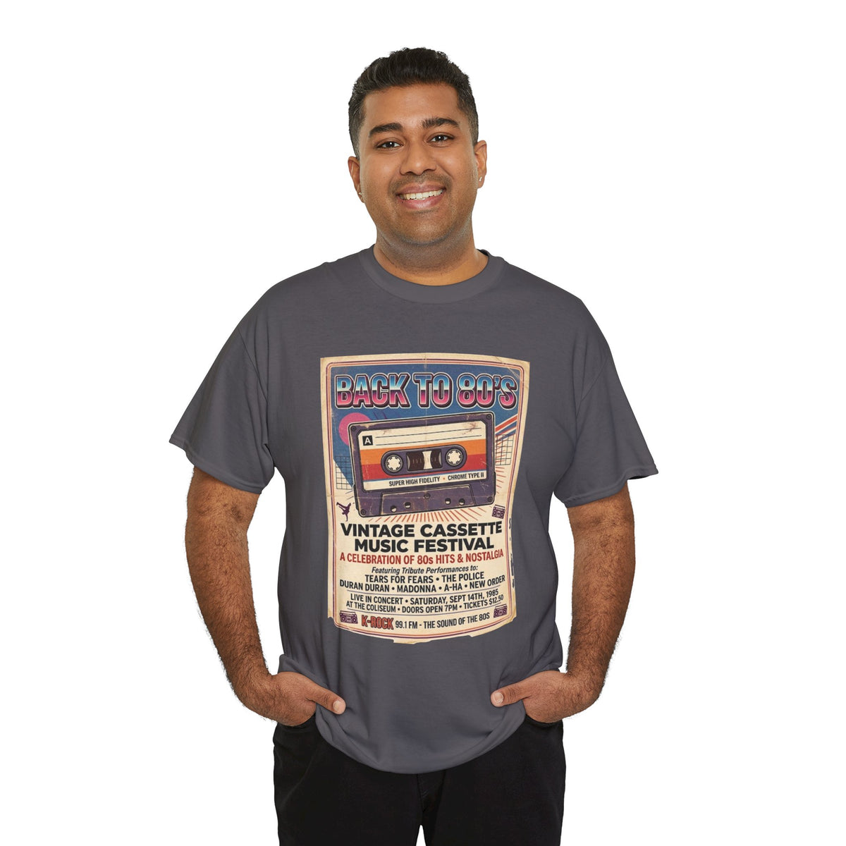 Camiseta del festival de música de casetes vintage "Back to 80s" | Póster retro de cinta