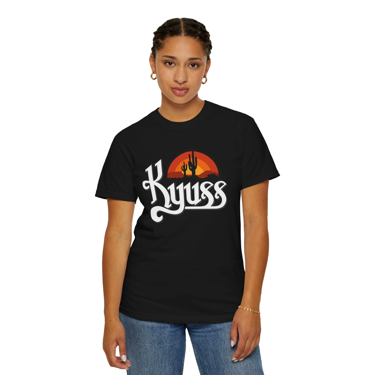 T-shirt Kyuss Desert Sunset Stoner Doom Desert Rock | Logo de groupe américain de Stoner Doom, silhouette de cactus