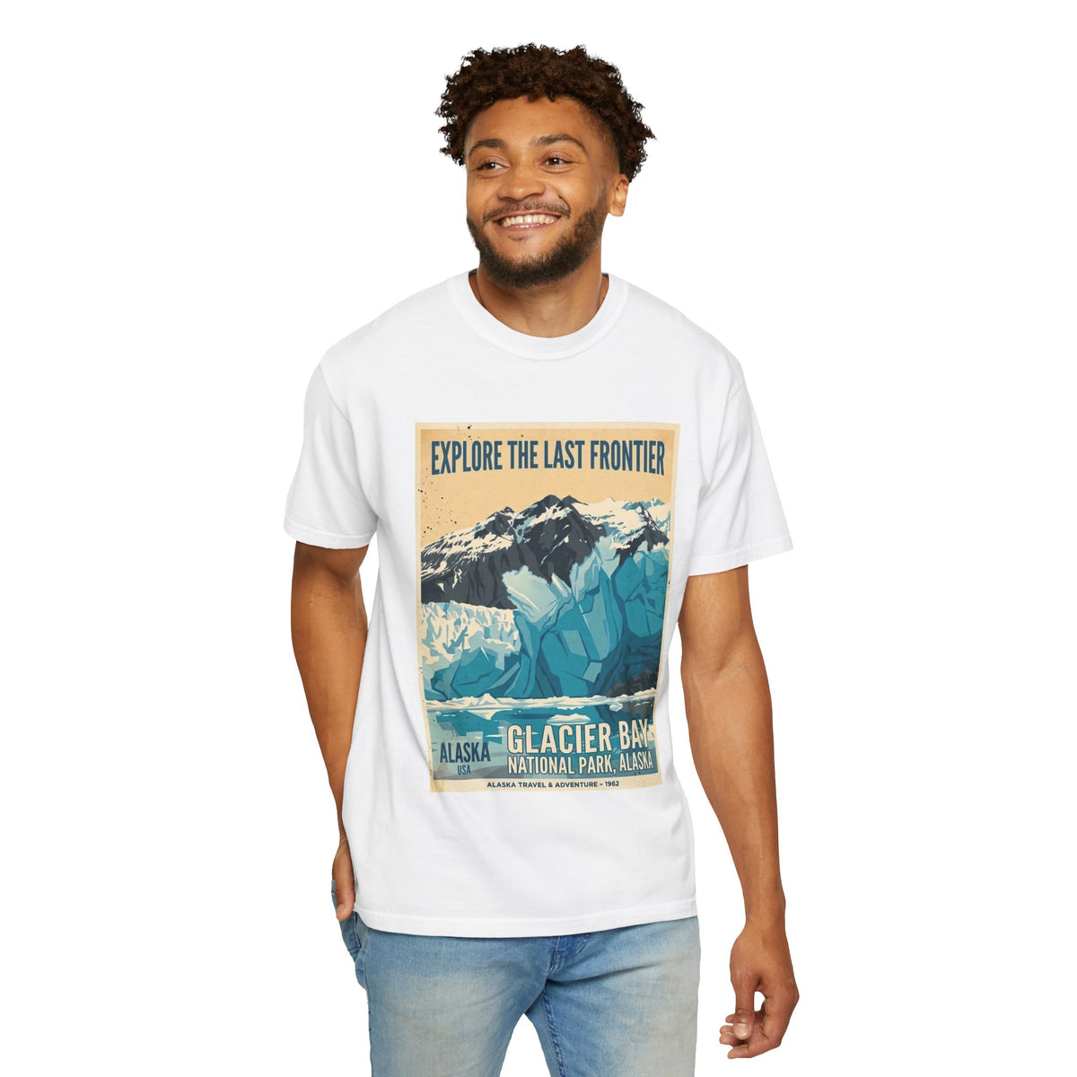 Camiseta con póster del Parque Nacional de la Bahía de los Glaciares | Camiseta de viaje a Alaska