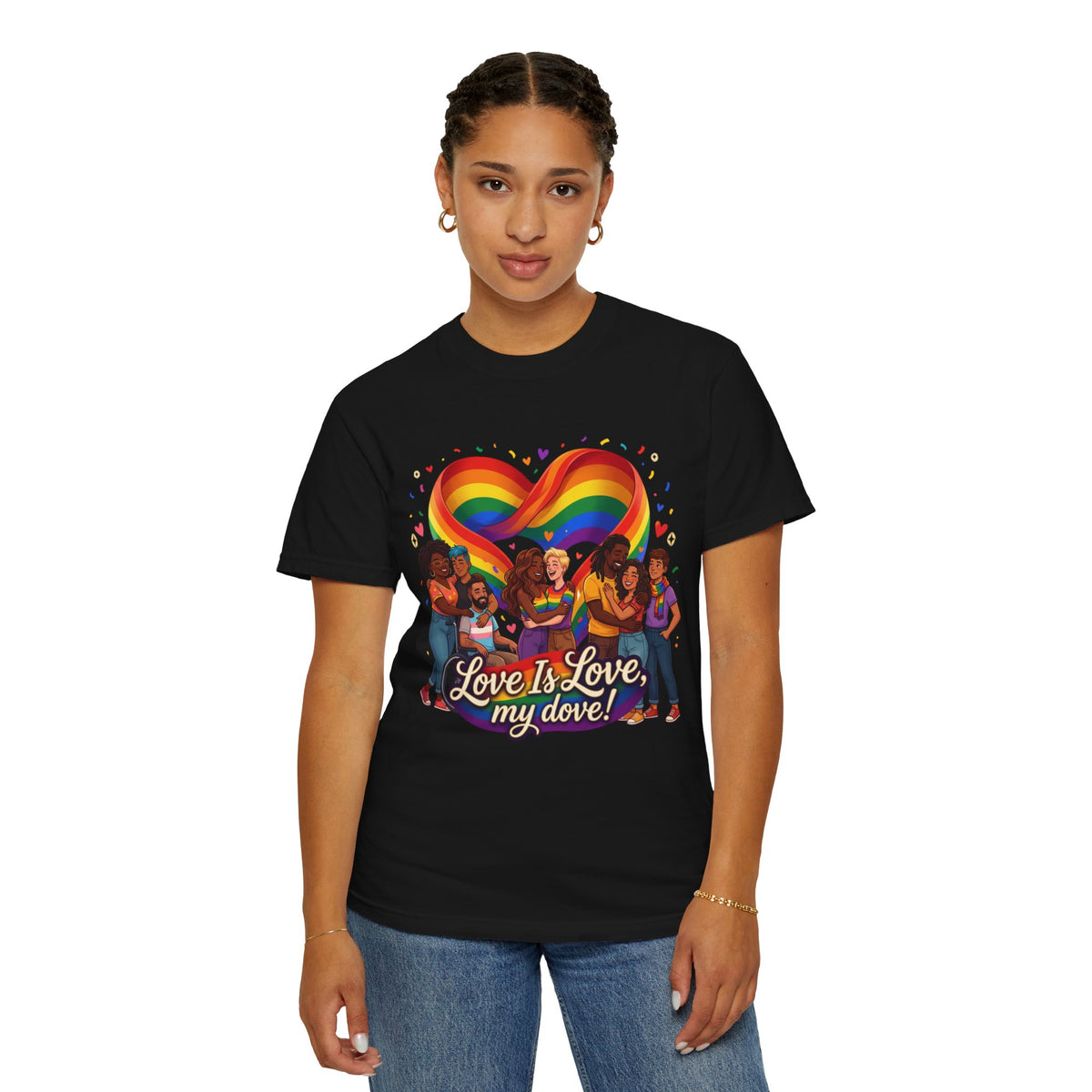 Love Is Love Rainbow Heart LGBTQ T-Shirt | Diverse Couples LGBTQ Pride Illustration Tee