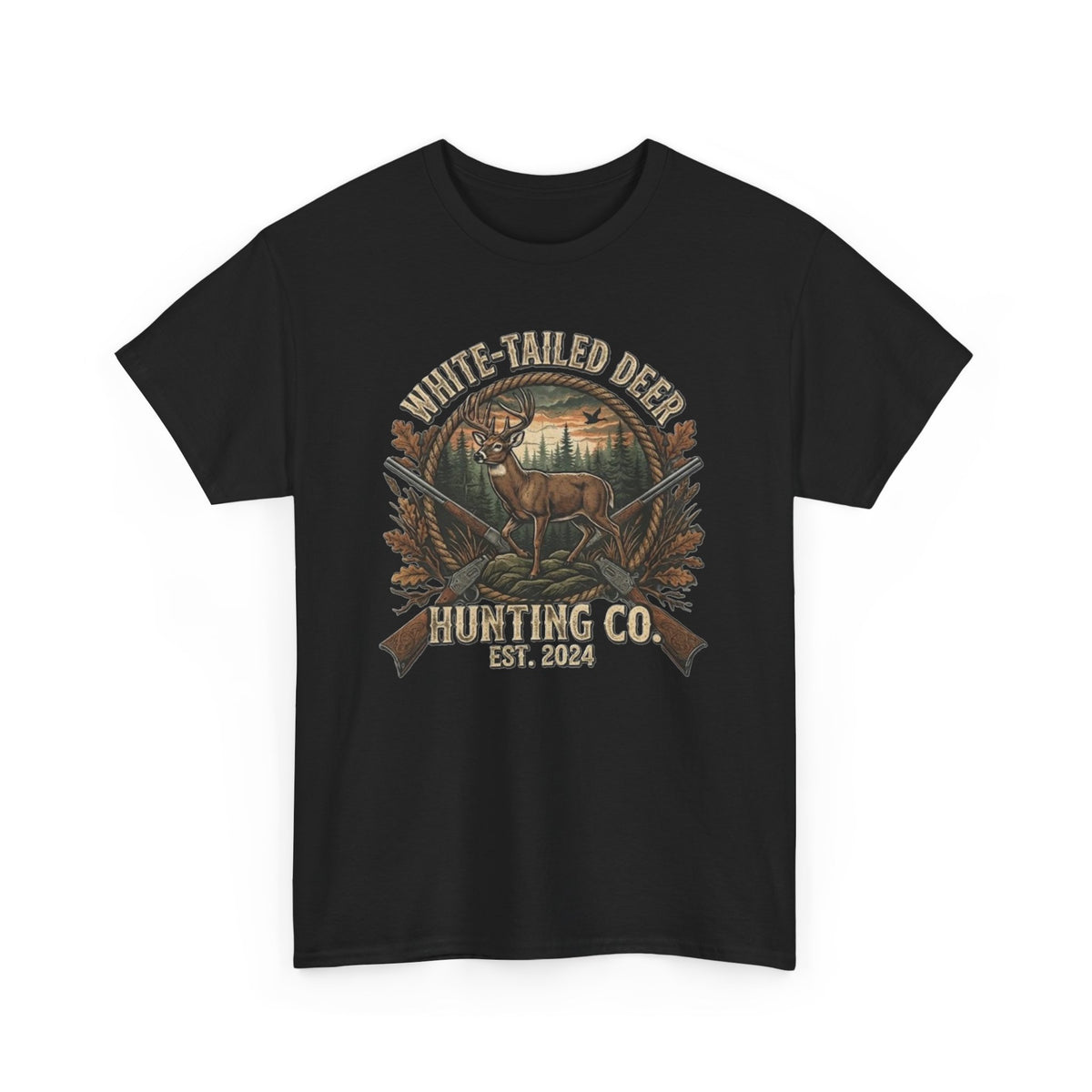 White-Tailed Deer Hunting Co T-Shirt | Deer Rifle Forest Vintage Badge