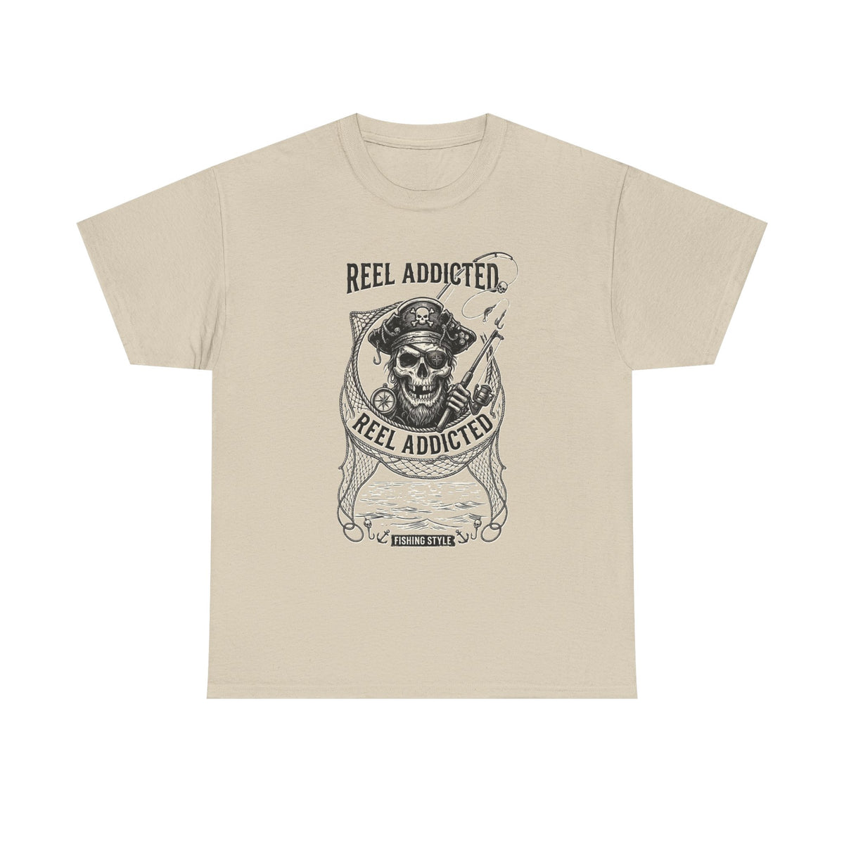 Skull Reel Addicted Fishing Design T-Shirt