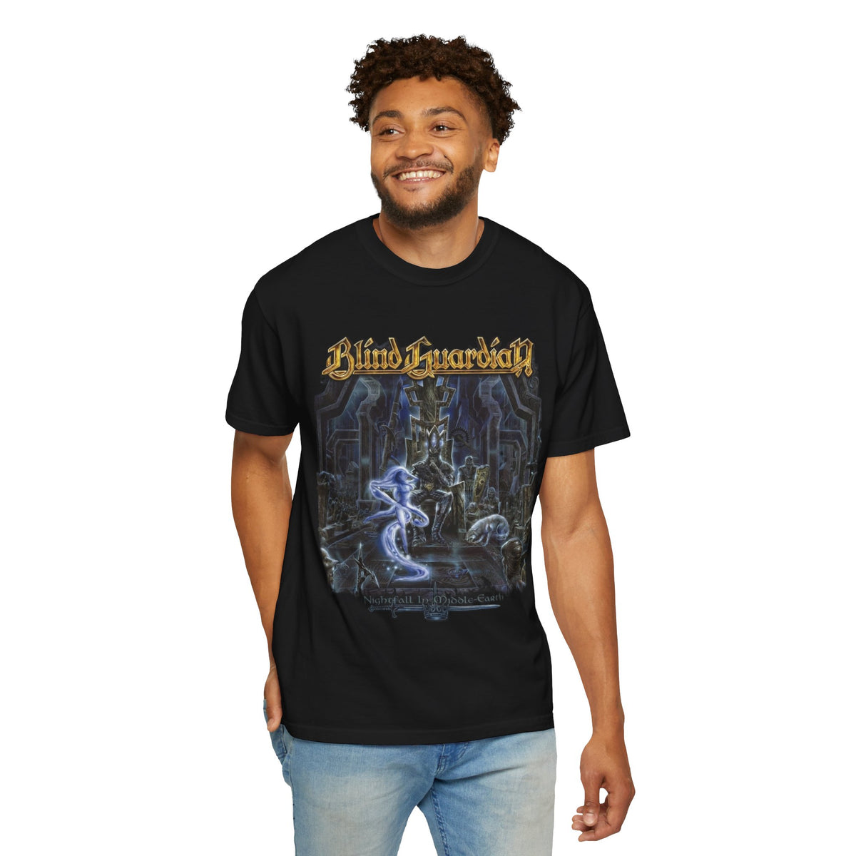 T-shirt avec pochette de l'album Nightfall In Middle-Earth de Blind Guardian | Illustration de métal fantastique