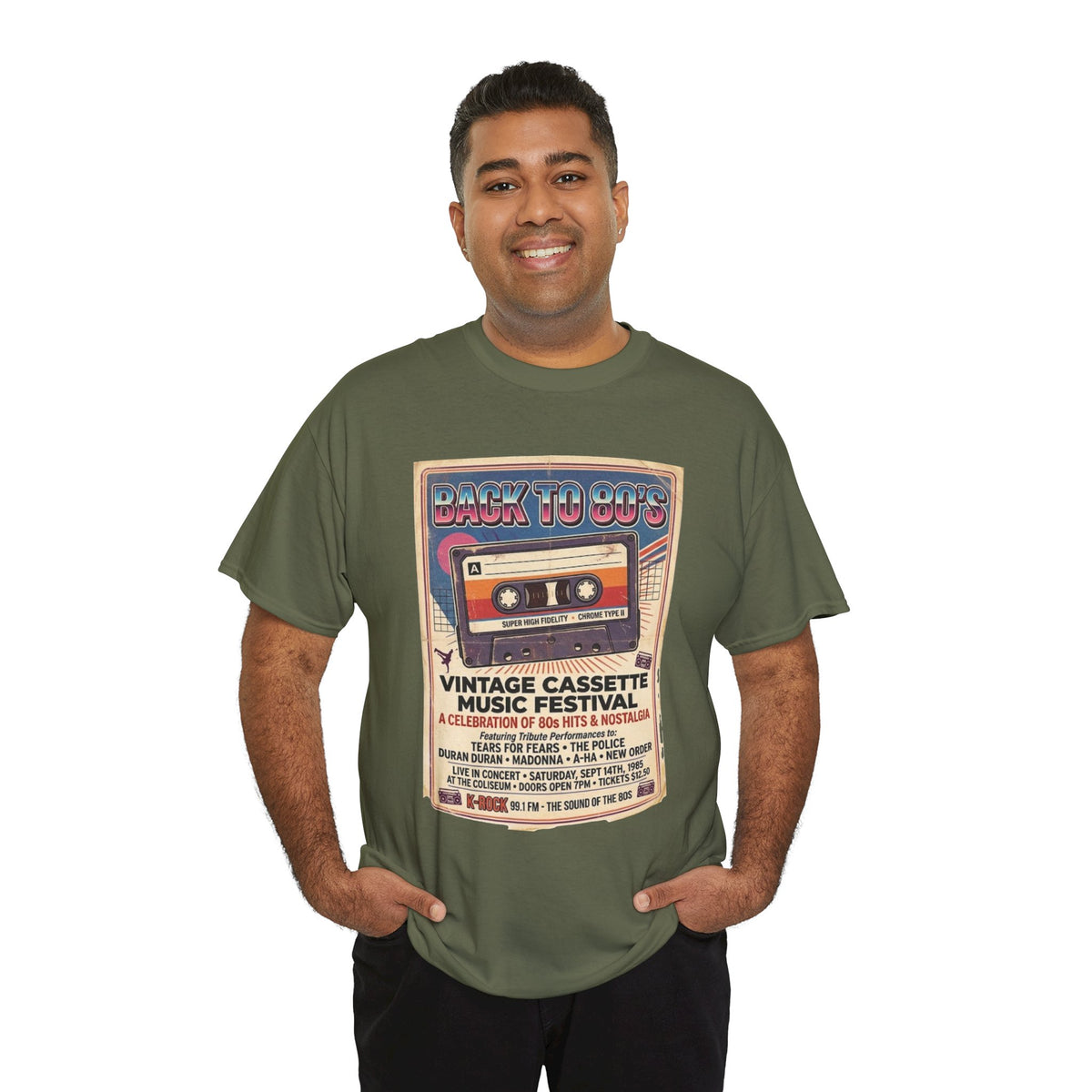 Camiseta del festival de música de casetes vintage "Back to 80s" | Póster retro de cinta