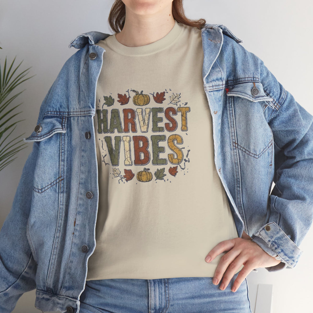 Harvest Vibes T-Shirt | Fall Pumpkin Leaves Autumn Typography Tee
