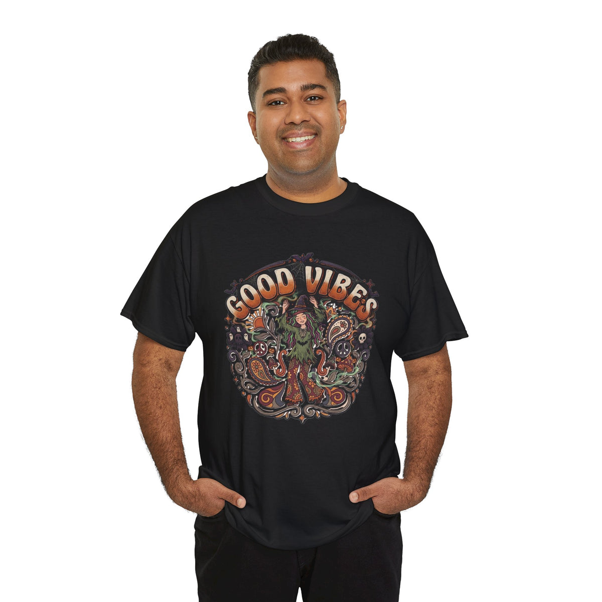 Good Vibes Halloween Tee | Psychedelic Floral Illustration