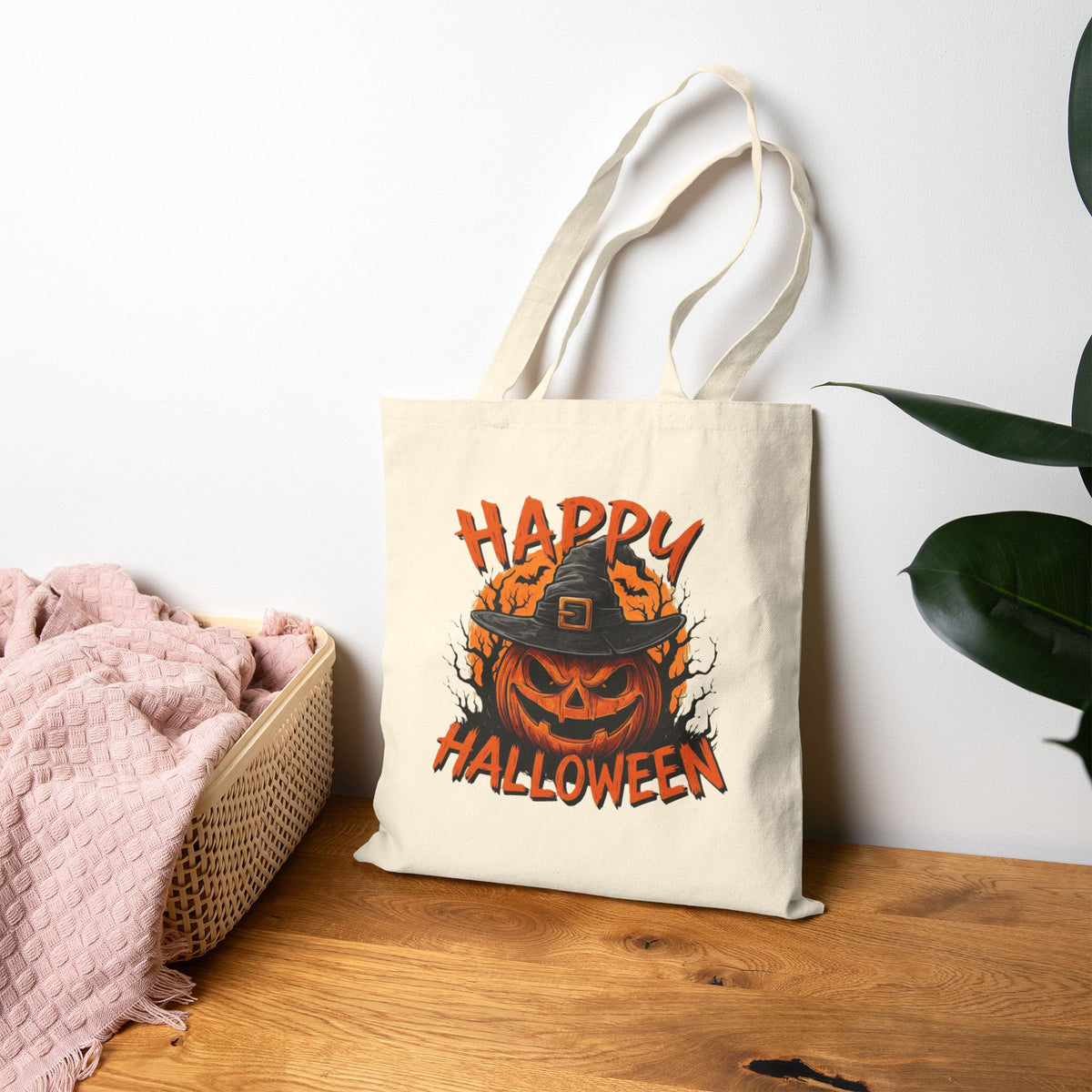 Happy Halloween Trick or Treat Cotton Canvas Tote Bag