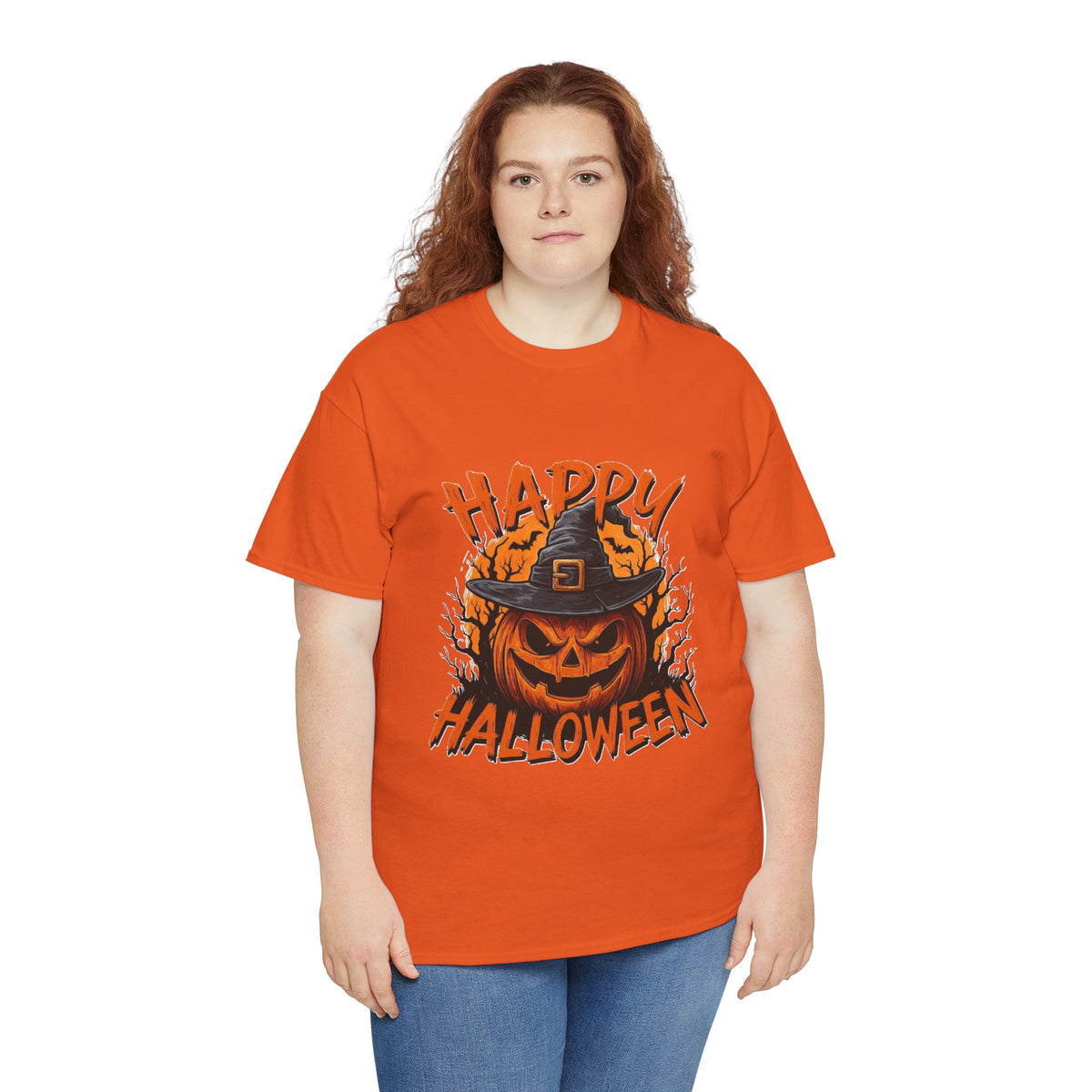 Jack-o'-Lantern Witch Hat Happy Halloween T-Shirt | Pumpkin Scary Mask Tee