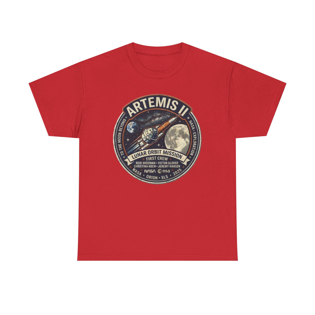 Camiseta de la misión de órbita lunar Artemis II | Gráfico del parche del cohete lunar