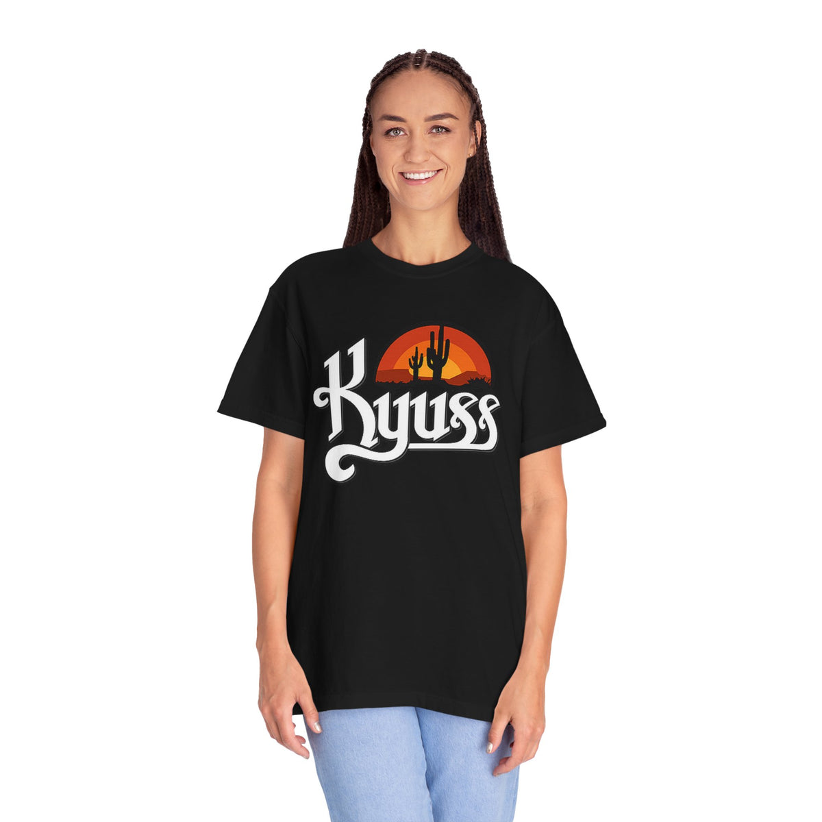 T-shirt Kyuss Desert Sunset Stoner Doom Desert Rock | Logo de groupe américain de Stoner Doom, silhouette de cactus