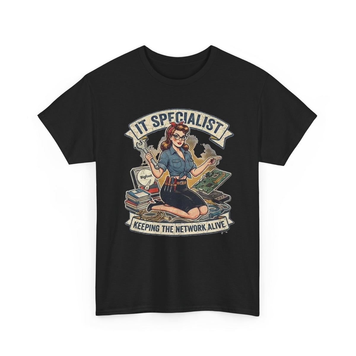 IT Specialist pinup graphic tee | T-Shirt, Keeping the Network Alive design