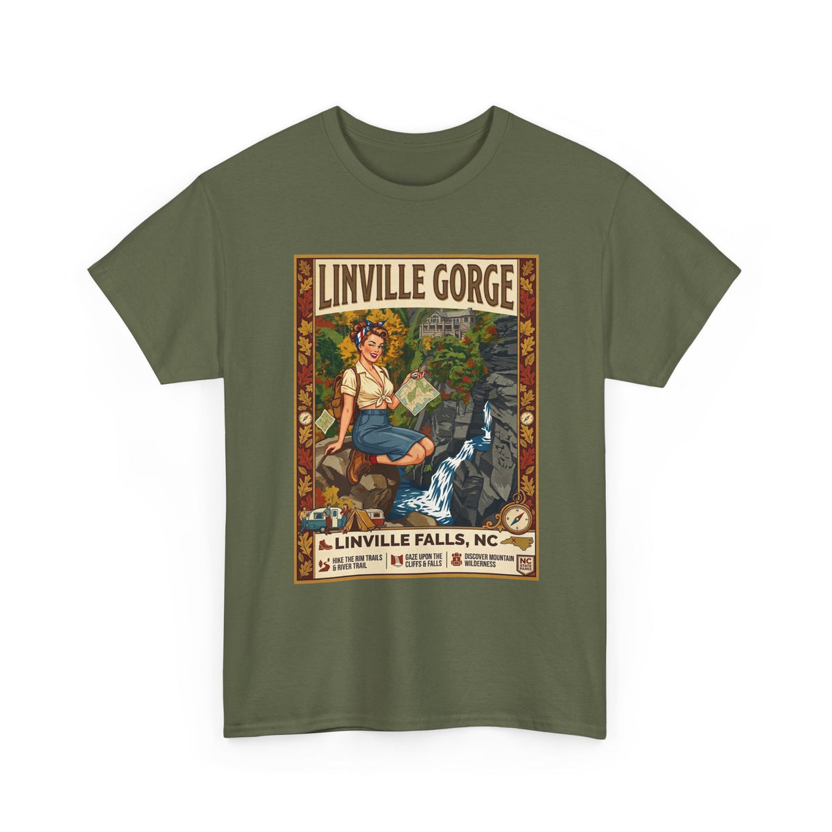 T-shirt avec illustration des chutes de Linville | T-shirt nature avec cascade des gorges de Linville